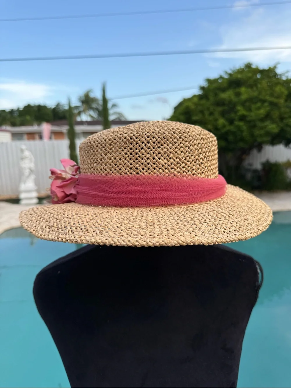 Straw Sun Hat with Pink Floral Band